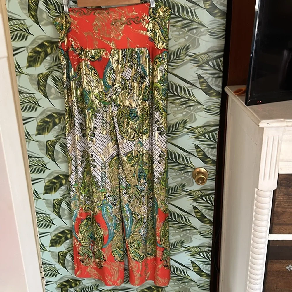 LL24 orange blue green white gold purple yellow stretchy wide leg pants 3XL